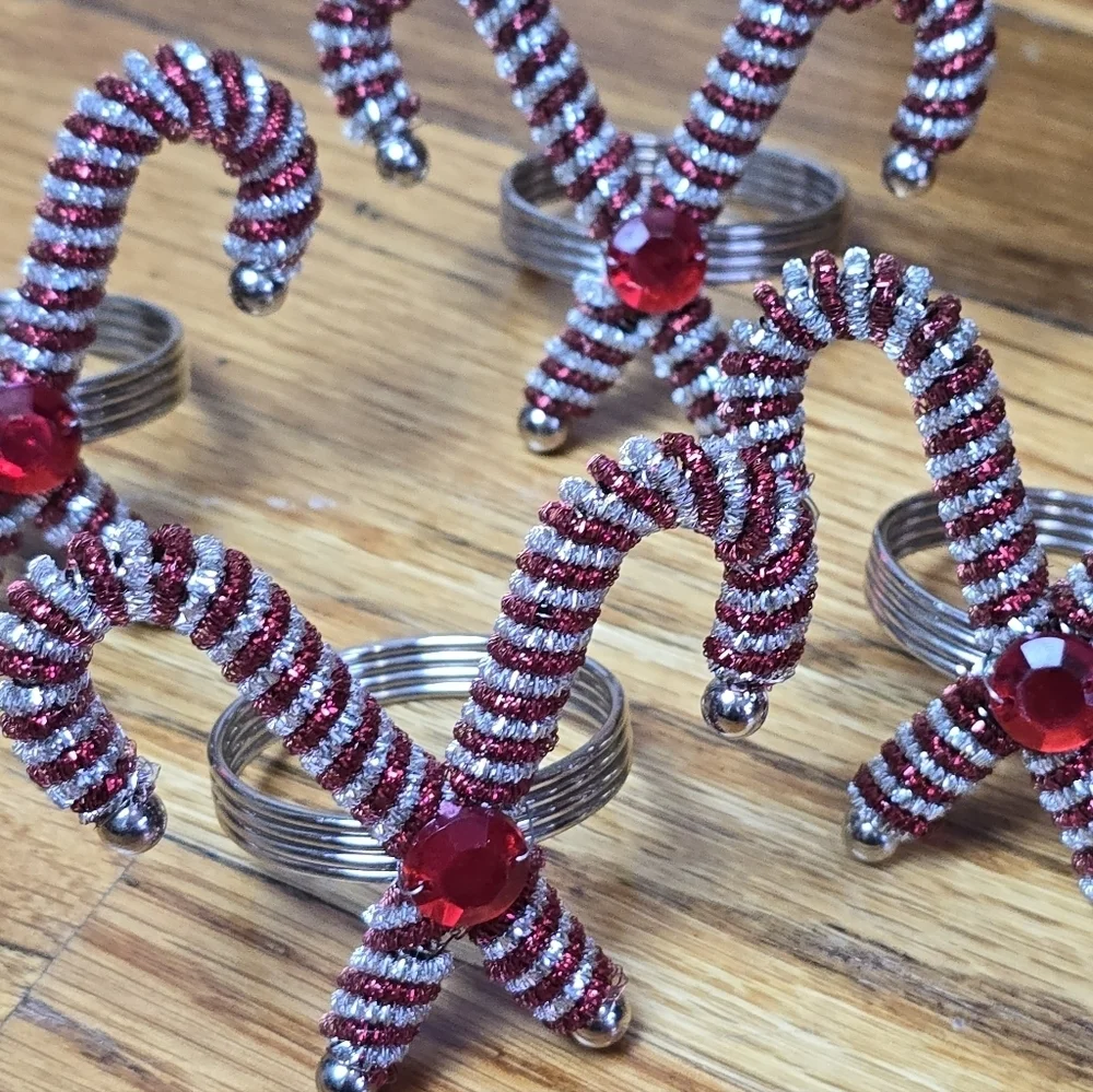 Sparkly Silver and Red Candy Cane Napkin Rings